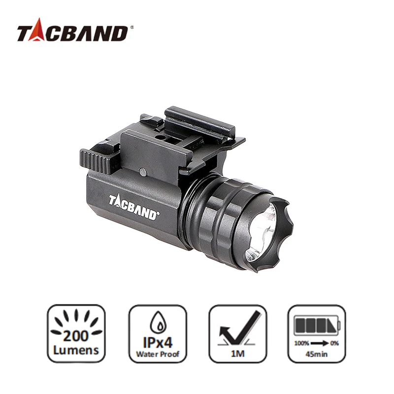 TACBAND Tactical Shooting Hunting Flashlight 200 Lumens 120M Distance High Output and Strobe Mode Outdoor Torch Light