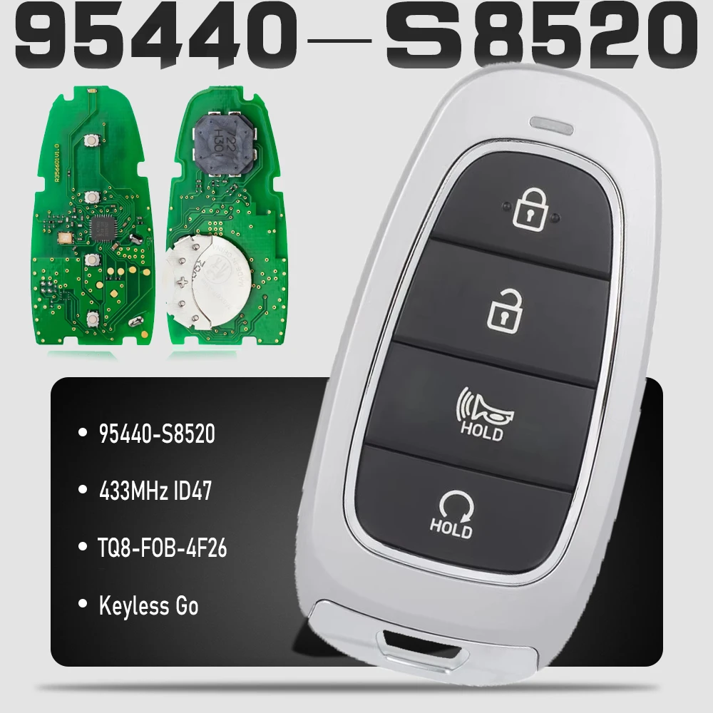 

KEYECU 95440-S8520, TQ8-FOB-4F26 для Hyundai Palisade 2023, 433 МГц, ID47, смарт-ключ-брелок