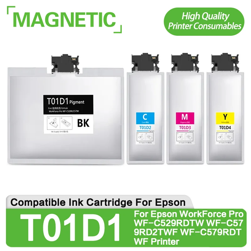 Magnetic T01D1 T01D2 T01D3 T01D4 Ink Bag Compatible Inkjet Ink Cartridge for Epson WorkForce Pro WF-C529R WF-C579RDTWF Printer