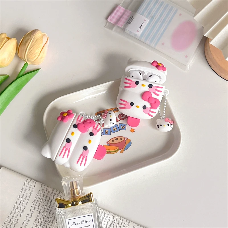 3D чехол для наушников Sanrio с мороженым Hello Kitty для Apple AirPods 1, 2, 3 поколения, Airpods Pro, беспроводные Bluetooth наушники для телефона