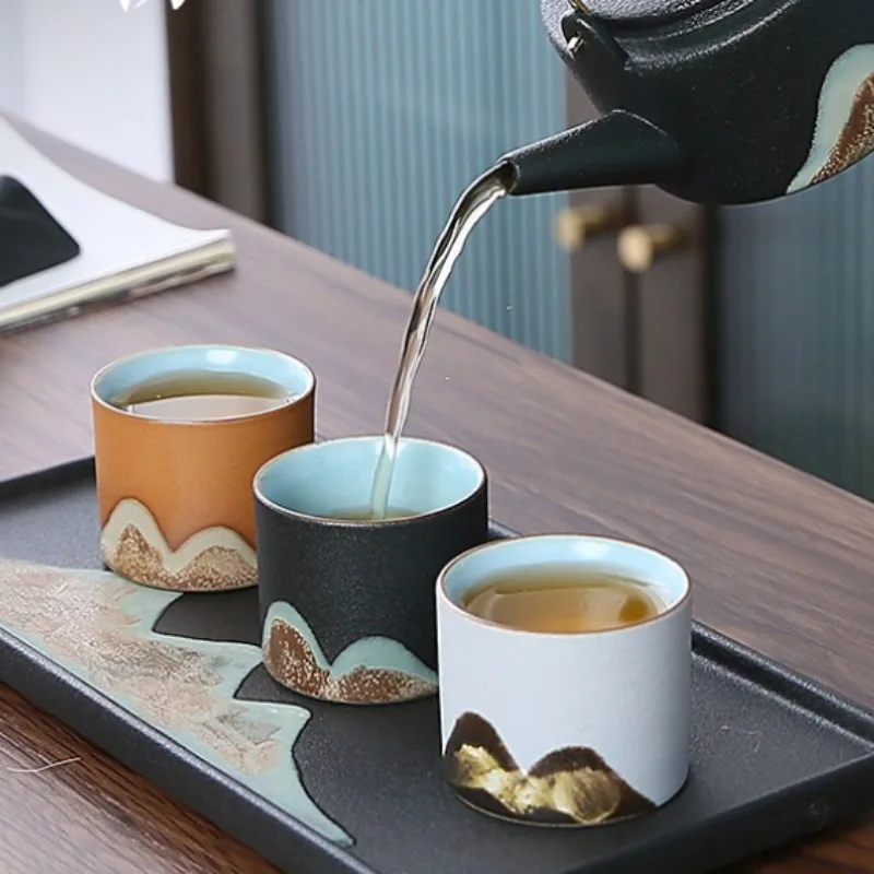 50 ml/55 ml Handgezeichnete Bergform Teetasse Retro Keramik Teetasse Kung Fu Teeset Kaffeetasse Kleine Wassertasse Porzellan Teegeschirr