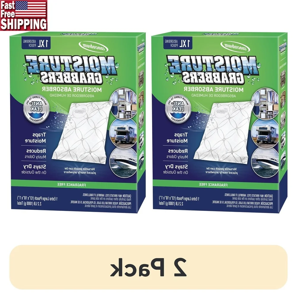 

2 упаковки влагопоглощающего хрустального чехла для контроля влажности, большие зоны до 1000 кубических футов, эффективные 6 месяцев