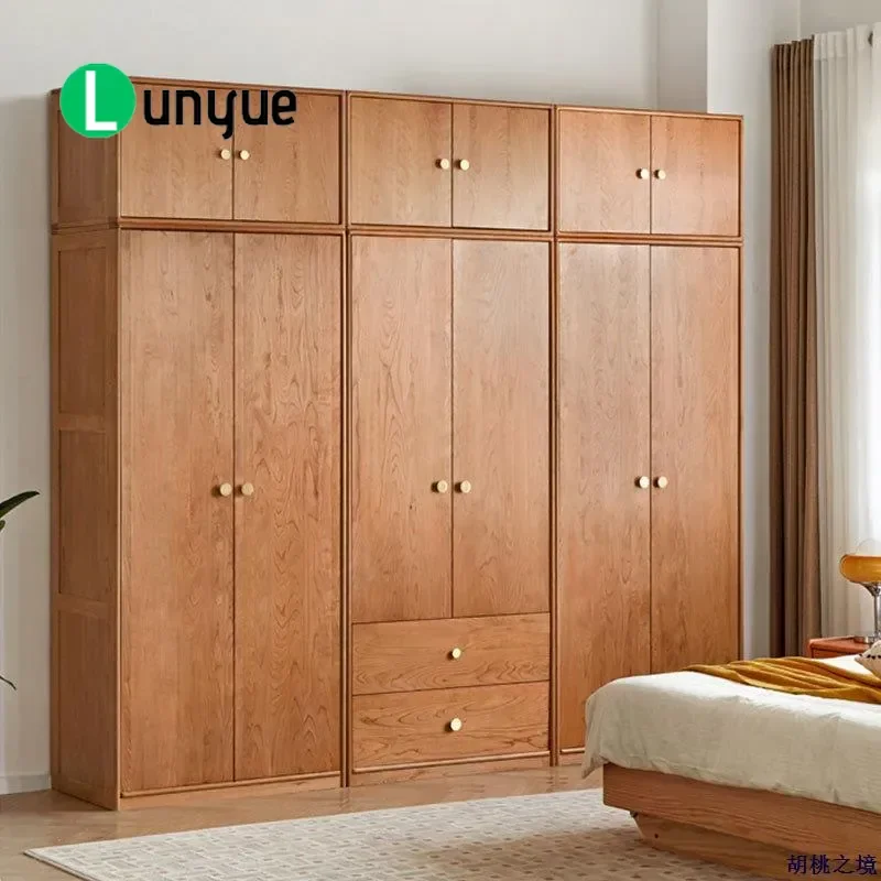 North American Cherry Wood Solid Wood Wardrobe Modern Simple Large Bedroom Storage Cabinet Home Combination Locker Furniture