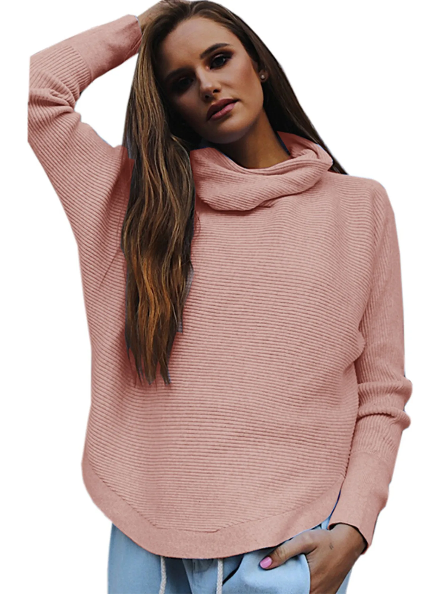 Sweaters for Women Long Sleeve Crewneck Knit Tops Fall Buttons Side Split