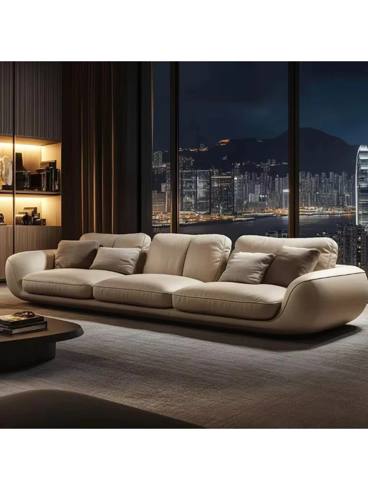 Light luxury elegant leather sofa living room combination multi-person sofa leather sofa large apartment