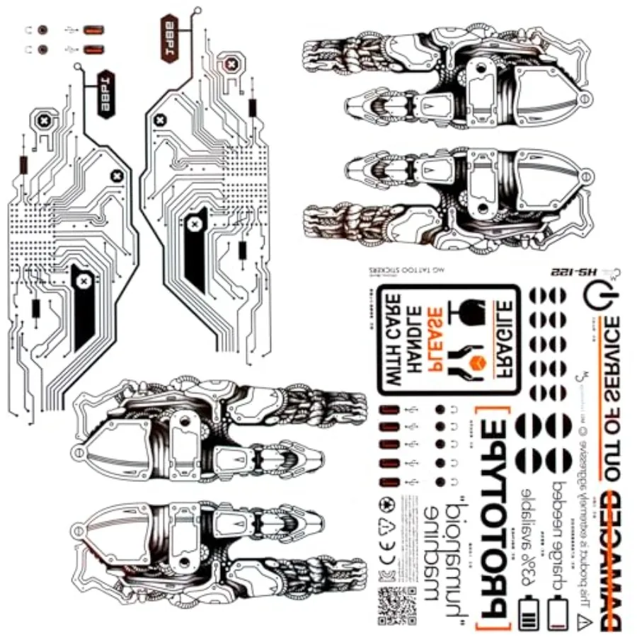 4 Sheets Waterproof Temporary Tattoos Stickers Cyber Punk Artificial Intelligence Mechanical Finger Steampunk Cool Futuristic C