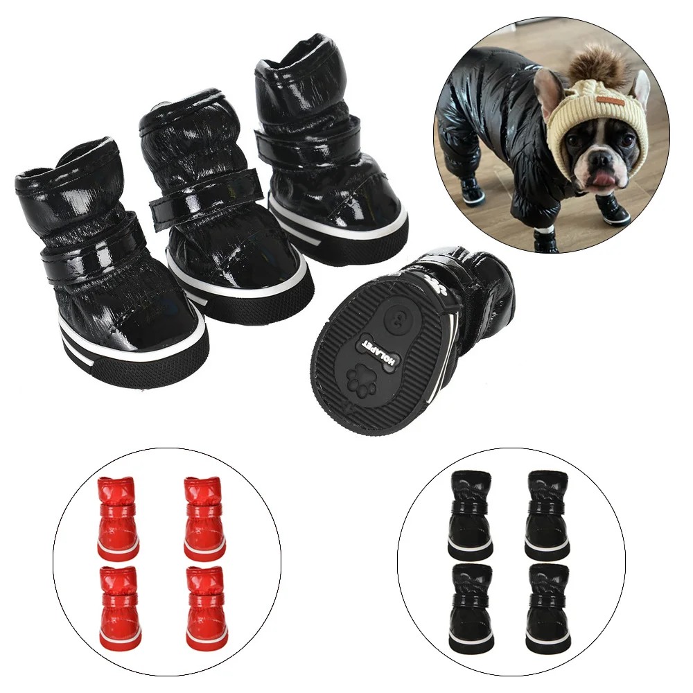 4pc/set Pet Dog Shoes Winter Snow Boots For Small Medium Dogs Cats Waterproof Anti-Slip Puppy Leather Shoes Chihuahua Supplies