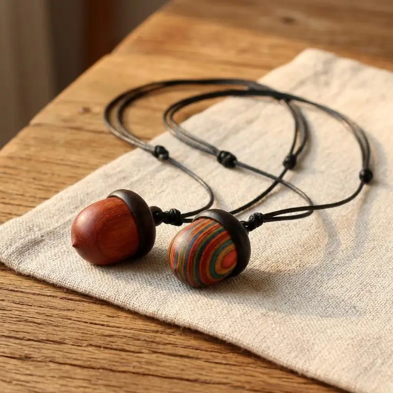 Lightweight Bohemian Acorn Necklace Openable Colorful Wood Pendant Comfortable Jewelry for Women Travel view 3