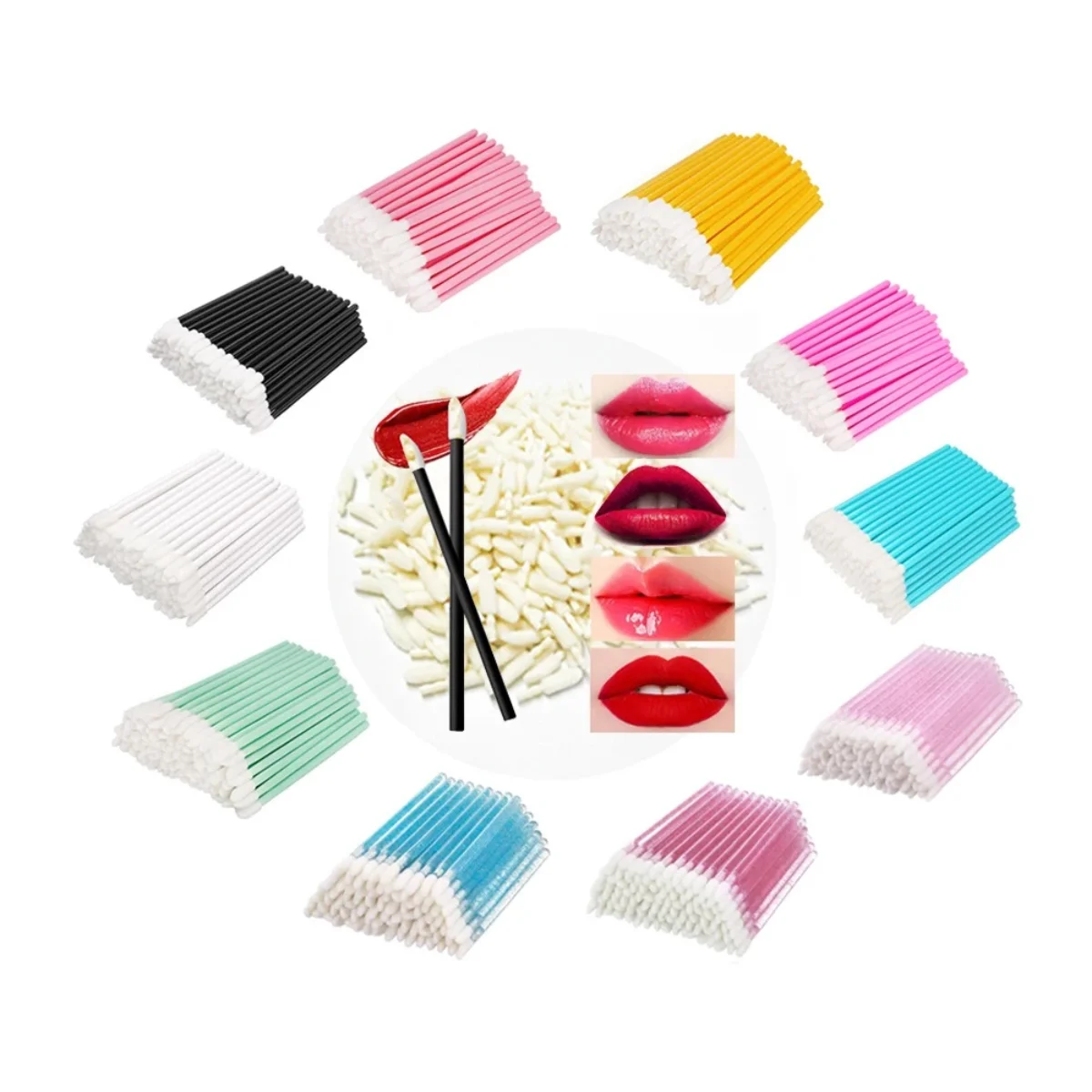 500pcs Disposable Lip Brush Replacement Head Makeup Brush Applicator Head Cosmetic Lip Gloss Tool Cotton Head for Lipstick