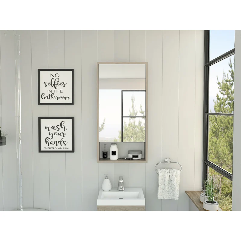 

Mariana Medicine Cabinet, One External Shelf, Single Door Mirror Two Internal Shelves -Light Gray