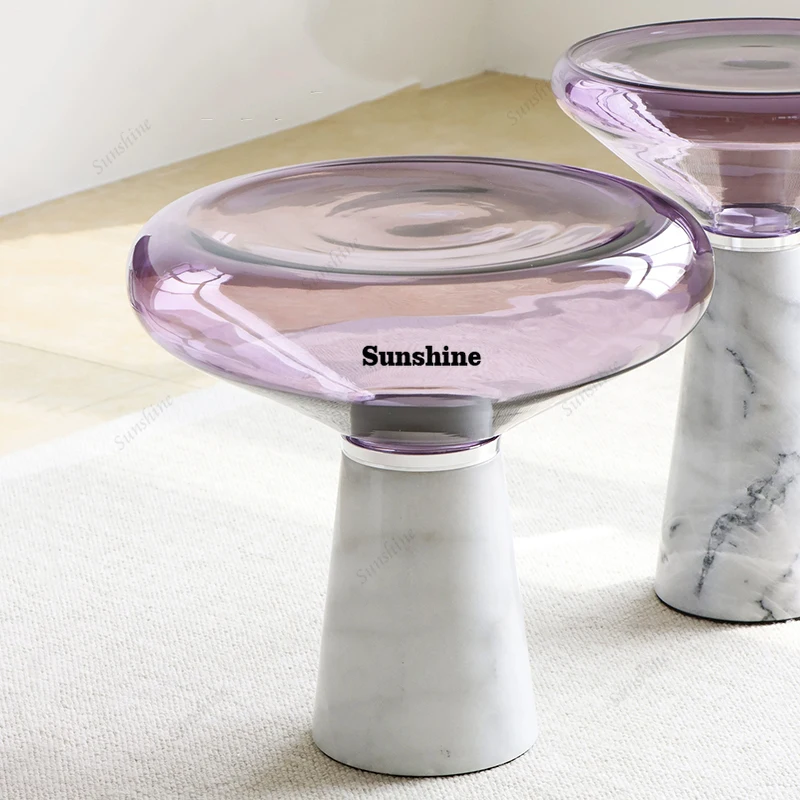 Colored Glass Coffee Table,Luxury Marble Tea Table,Living Room Sofa Side Table,Creative Nightstand,Mobile Storage Desk,Furniture