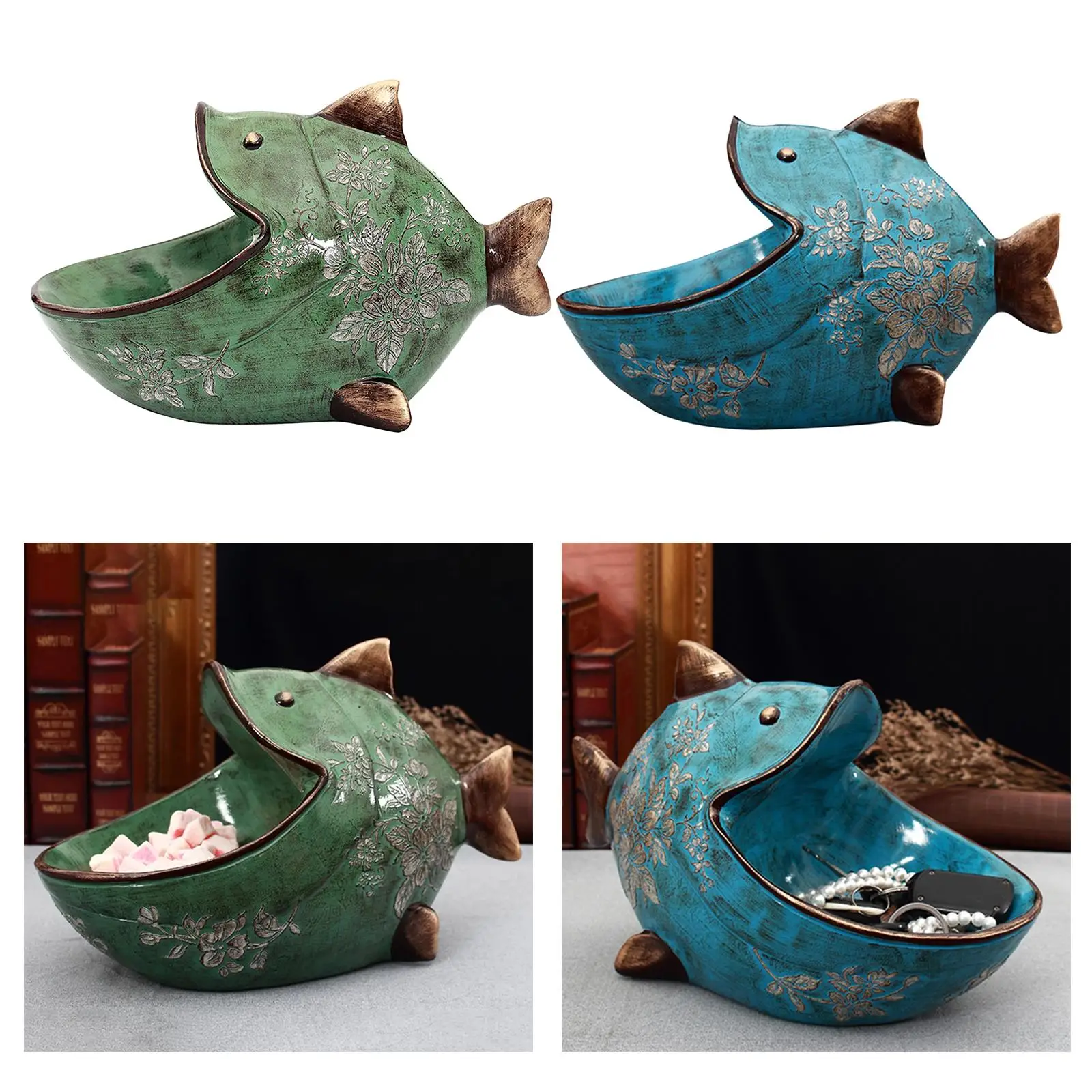 Cartoon Fish Shaped Desktop Storage Organizer, Valet Tray, Bedroom Nightstand Dresser Organizer, Home Decorative Sculpture