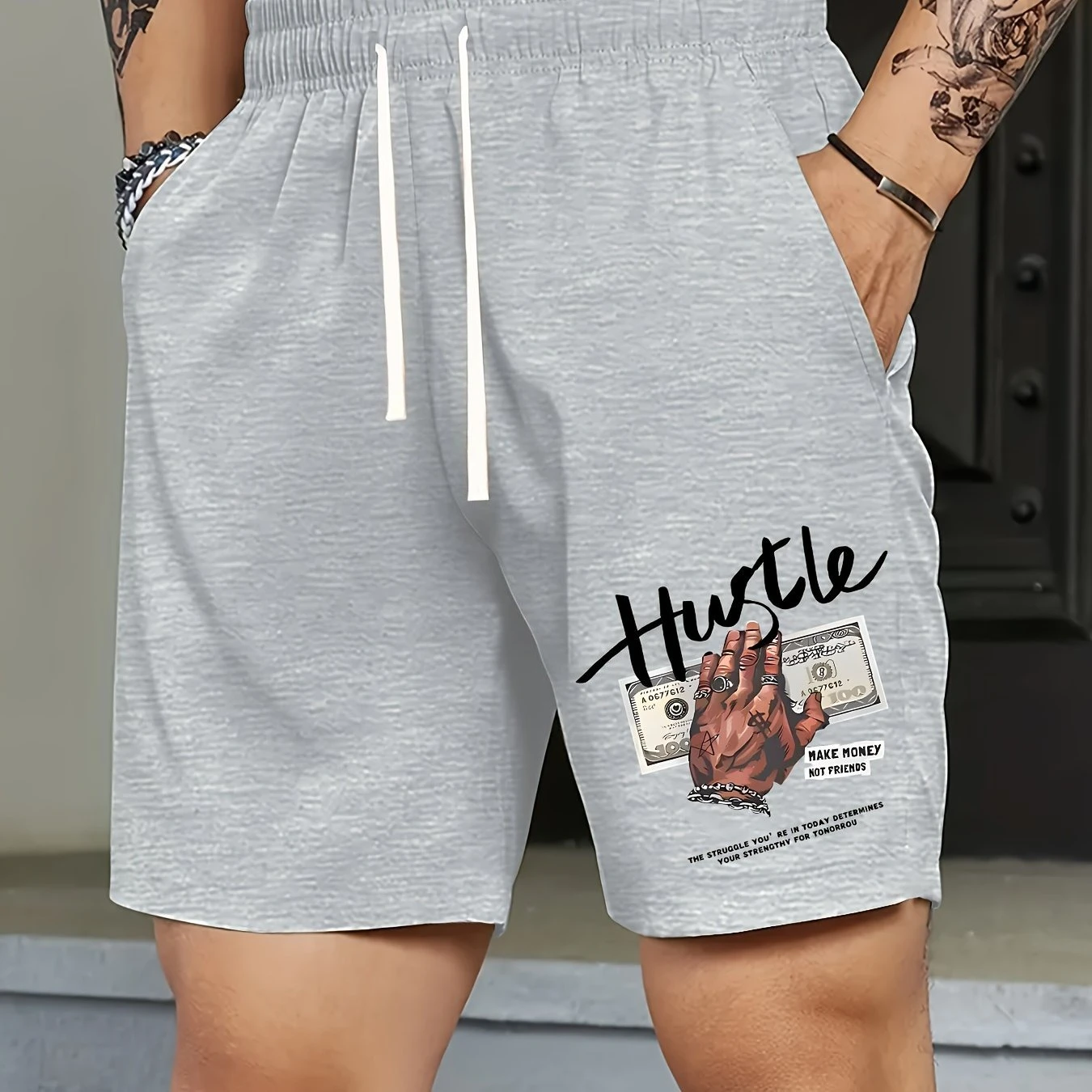

Men's Summer Creative US Dollar Print Casual Shorts Loose Fit Elastic Waistband with Drawstring Suitable for Everyday Wear