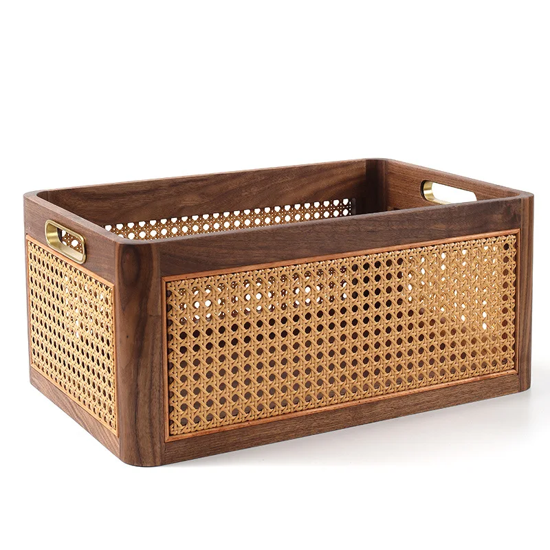 

Desktop handle storage basket Toys, clothes, food, hand-woven basket North American black walnut rattan storage basket Japanese