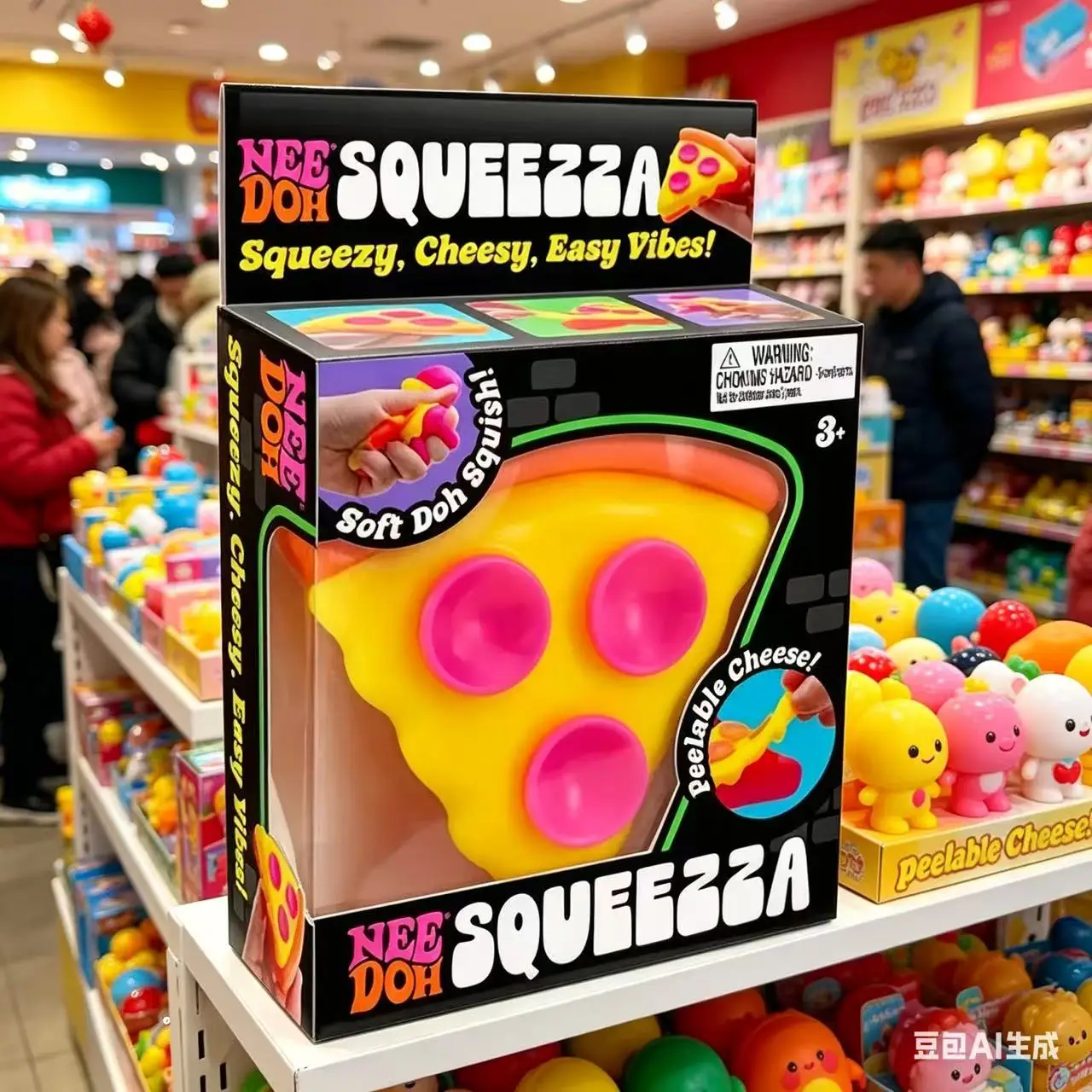 Cubo Sensorial Antiestrés Schylling Needoh Pizza, Cubo Blandito para Aliviar el Estrés y la Ansiedad, Objeto para Apretar para la Concentración, para Personas con TDAH