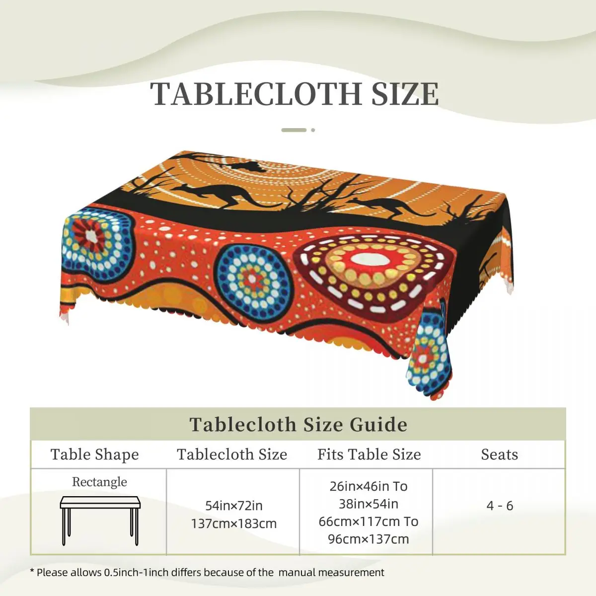 Aboriginal Kangaroo Custom Rectangular Tablecloth Waterproof Table Cover for Festival Party Decorations Table Cloth