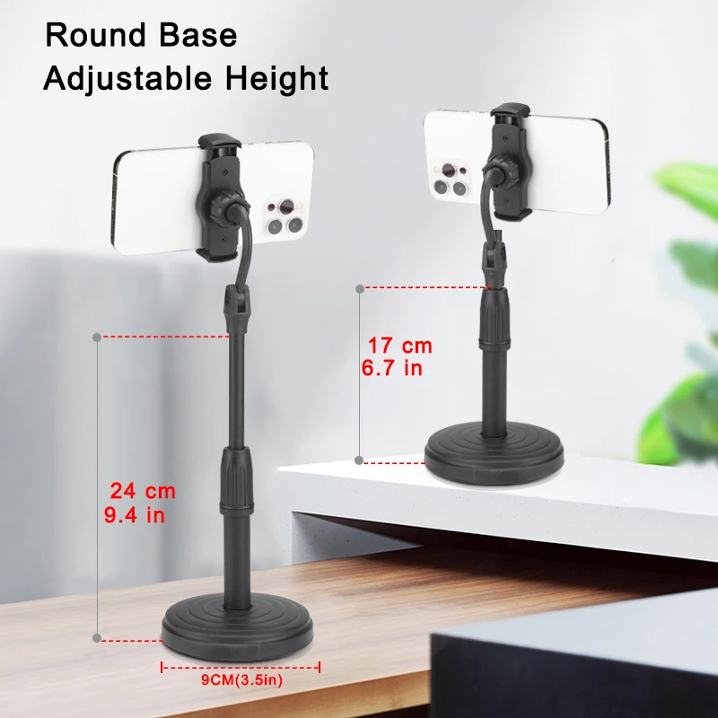 FREEBOSS البث المباشر حامل هاتف قاعدة مستديرة قابل للتعديل زاوية الارتفاع دعامة هاتف محمول مع 2 كليب ميكروفون حامل KT-22A