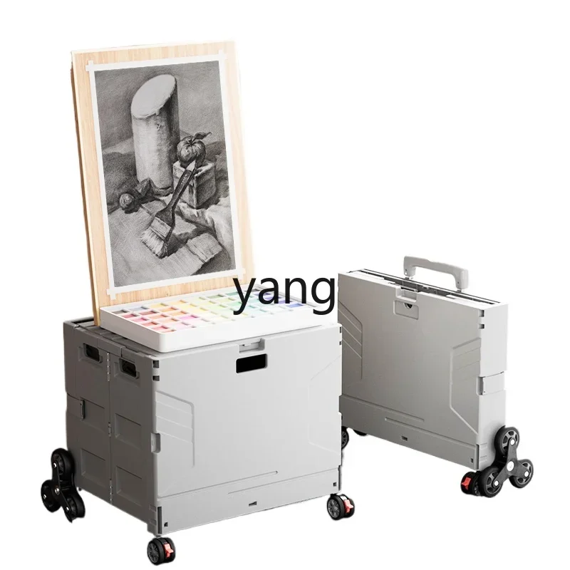 yjQ folding painting box art test trolley outdoor painting cart artboard easel trailer