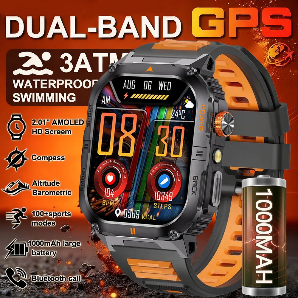 

Outdoor Sport Smart Watch 2.00" 3ATM Waterproof LED Flashlight Answer Call 1000mAH Big Battery Health Fitness Tracker Smartwatch