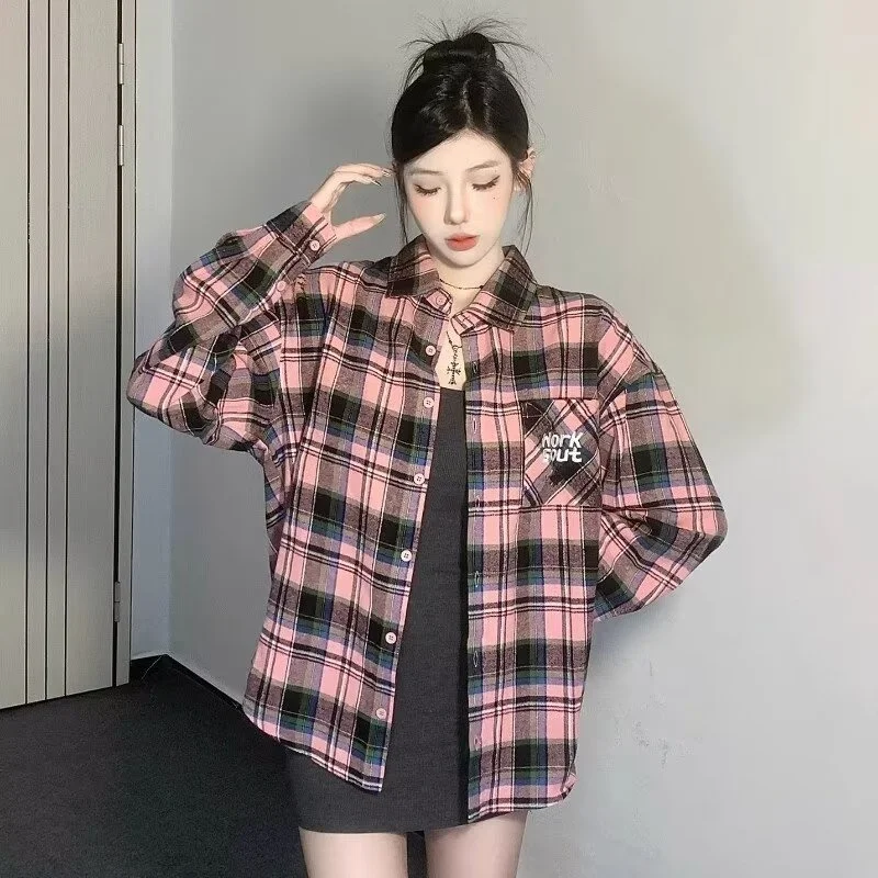 

Весенняя мужская верхняя одежда большого размера irt в американском стиле ретро в клетку Lazy Sle Long Sve, модная свободная посадка, другой материал, весна 2025 г.