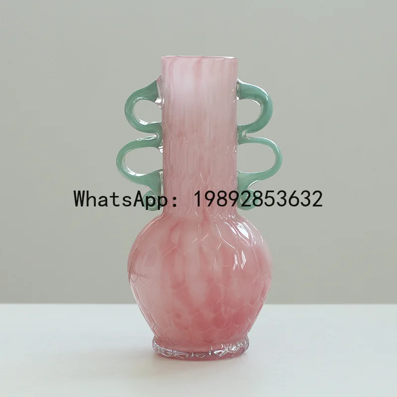 

X-21 light luxury binaural magnetic powder handmade two-color pattern big belly vase decorative color vase