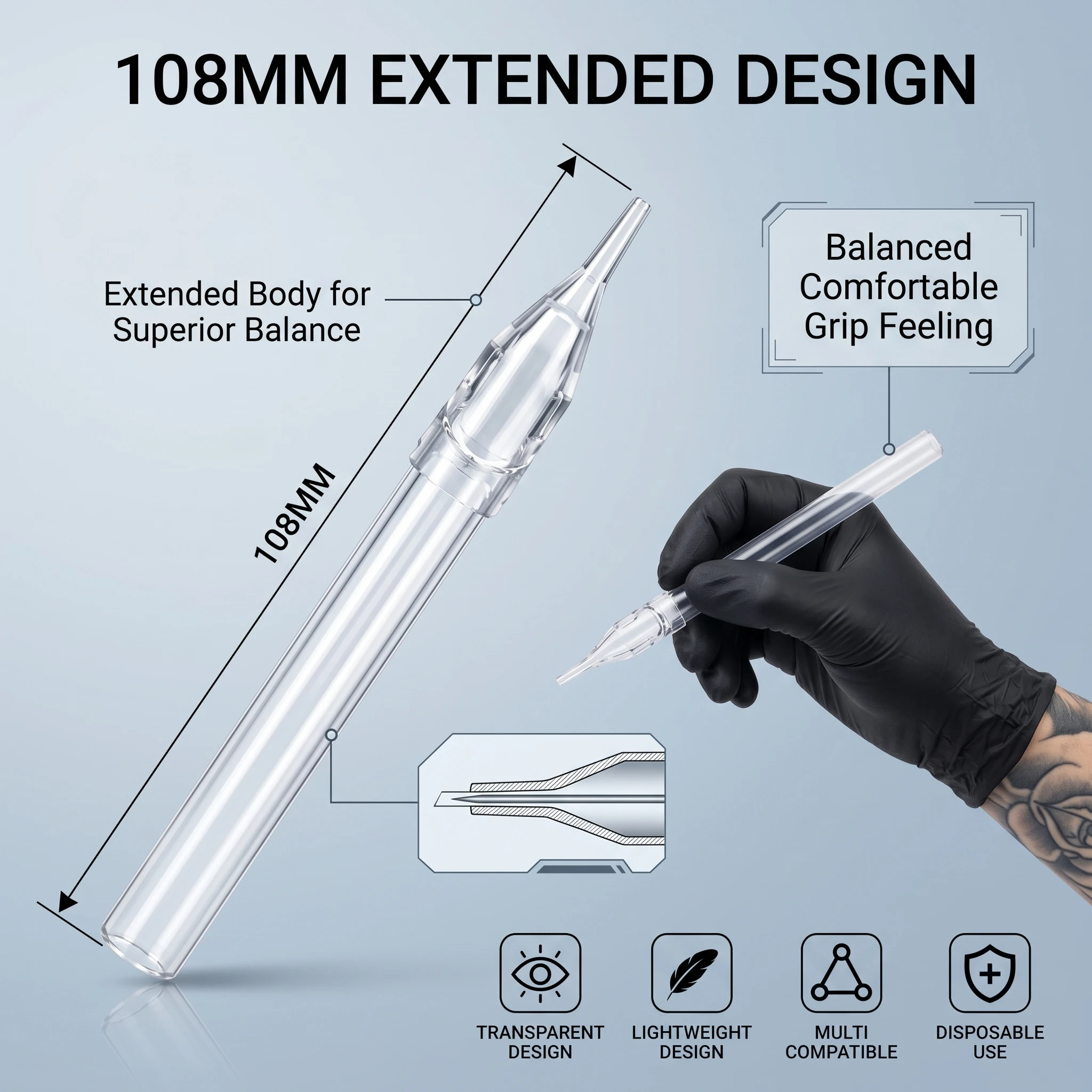50/100pcs Disposable Long Tattoo Tips 108mm Clearly Long Plastic Tattoo Needles Nozzle Tip Tube for Tattoo Machine Grip Supplies