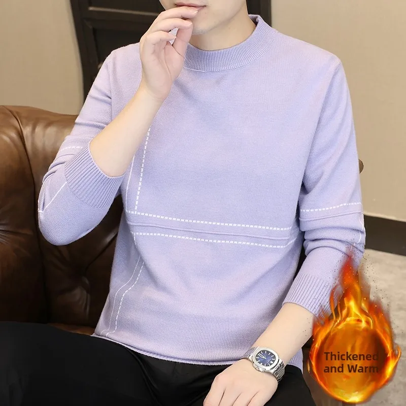 

Утепленный теплый вязаный мужской свитер с круглым вырезом, облегающий, повседневный, с длинным рукавом, комфортный, новинка зимы