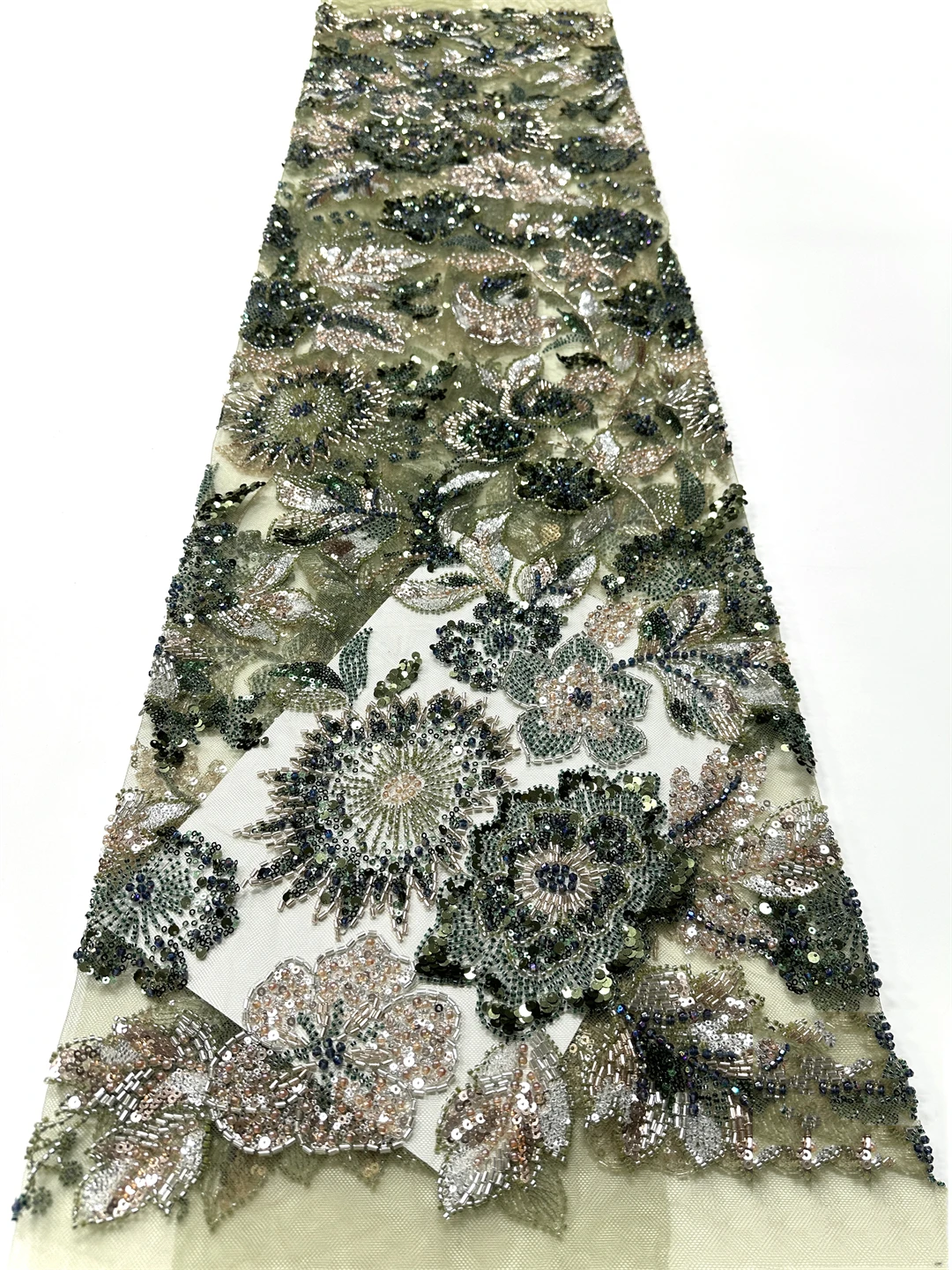 African Lace Fabric Sequins Beaded Embroidery Heavy Nigerian Bridal High Quality French Tulle Lace Fabric For Wedding Sewing