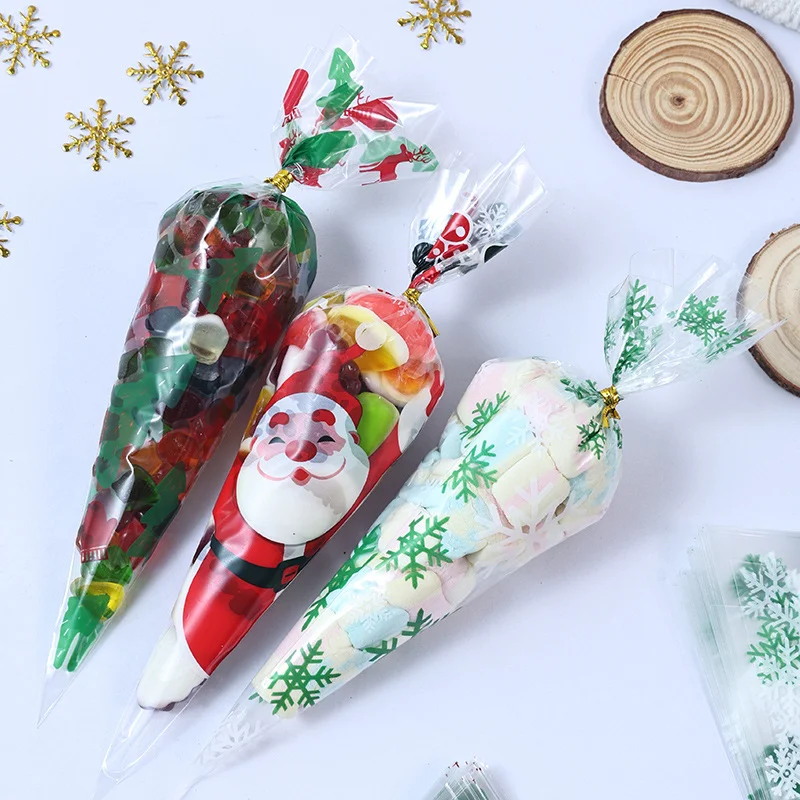 50pcs Christmas Snack Packaging Bags Christmas Eve New Year Party Gift Bag Candy Chocolate Transparent OPP Plastic Pouch