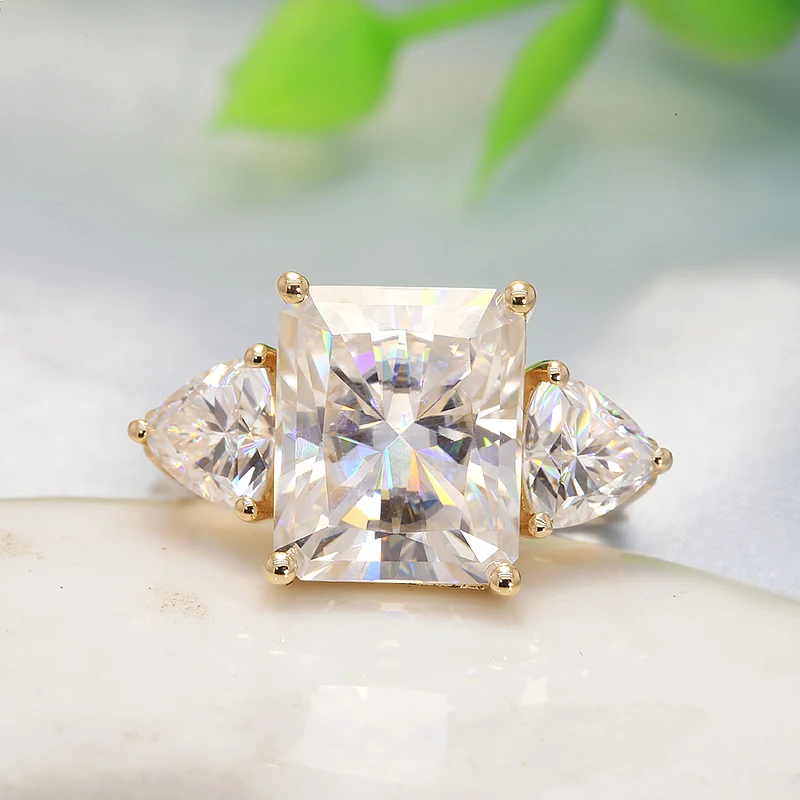 Real Solid Gold Center Radiant 7CT Side 1.5CTW Triangle Moissanite Ring Engagement Wedding Ring for Women Lady Jewelry Gift