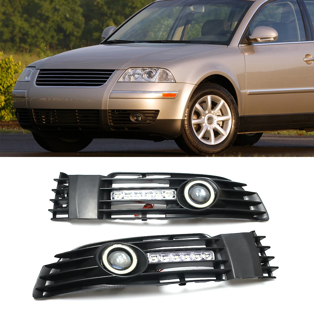 Car Angel Eye Daytime Running Light Fog Lights Grille With LED Lamp For Volkswagen VW Passat B5 B5.5 2000-2005