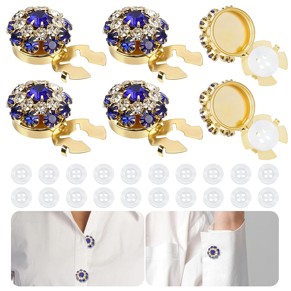 6Pcs Button Covers for Women Rhinestone Detachable Cover with 20 Pcs 4-Hole Sewing Buttons Flower Sleeve Decorative Button Clips