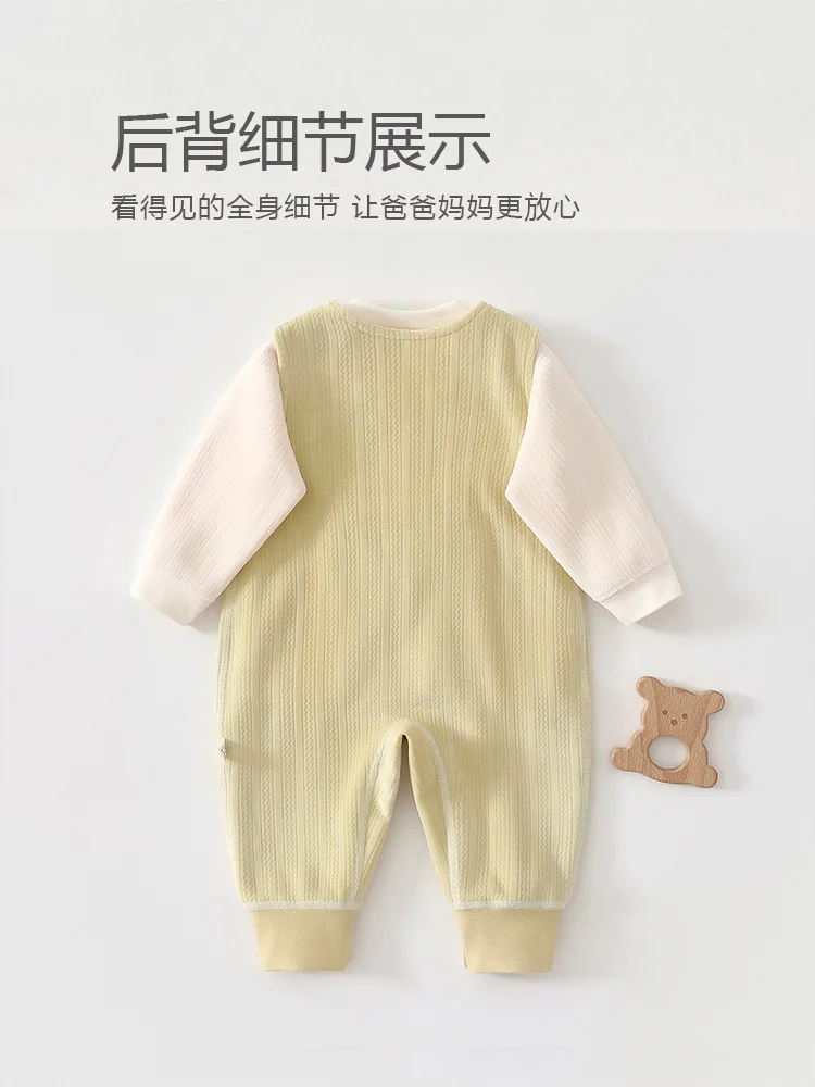 Somenie Autumn Winter Fleece Lined Shoulder Strap Baby Romper Thick Warm Outdoor Outfit for Newborn Infant