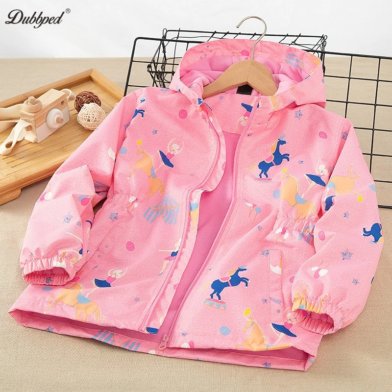 Dubbped Toddler Girls Unicorn Hooded Waterproof Windproof Jacket - Spring Coat for Kids Rain Coat 3-12Y