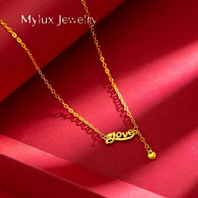 Mylux Jewelry 9999 24K Real Yellow Gold Sweet Fashion 'Love' Necklace for Collarbone Enhancement