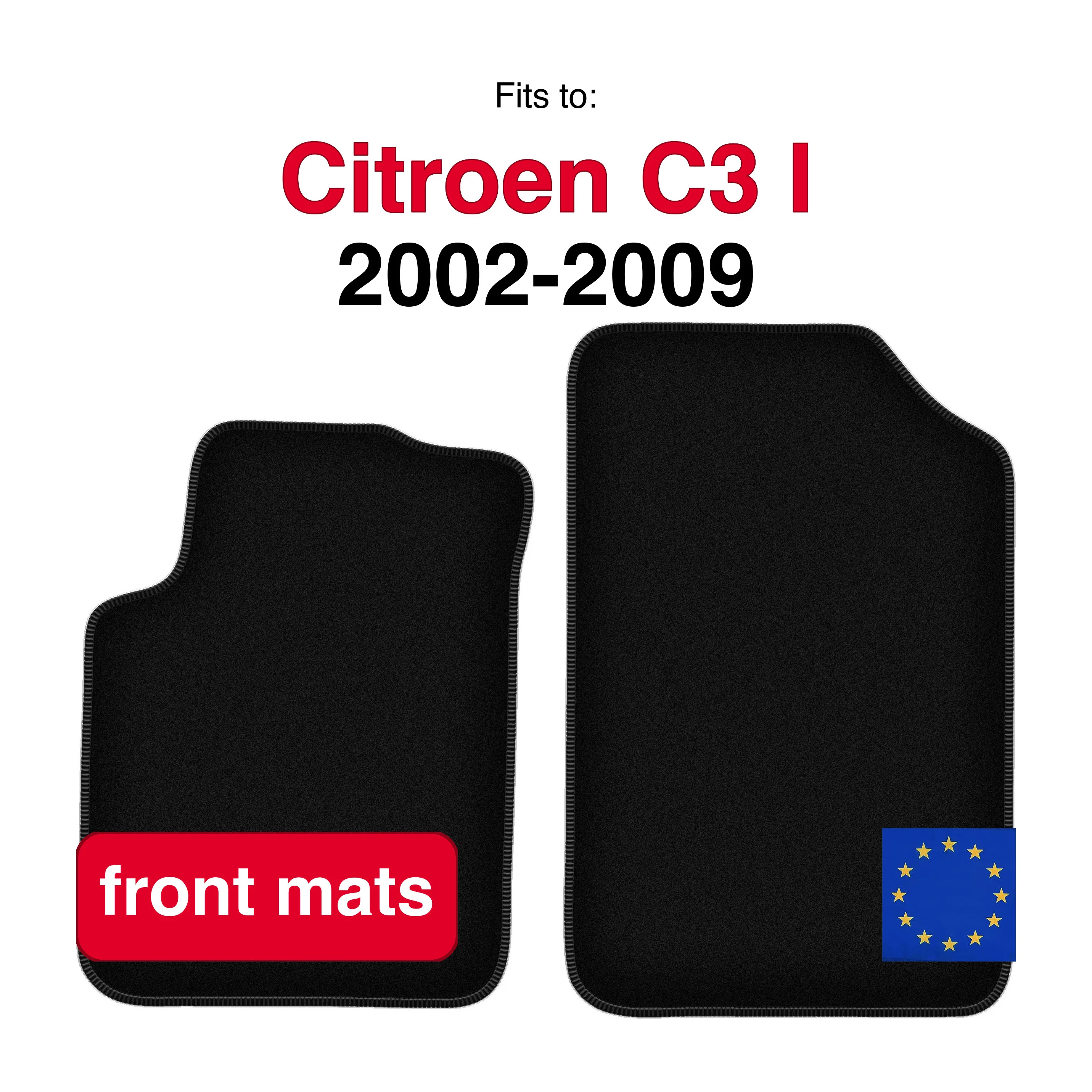 Velours vloermatten voor Citroen C3 en hatchback (2002-2009) - Zwart (2 stuks) set voorvloermatten voor in de auto