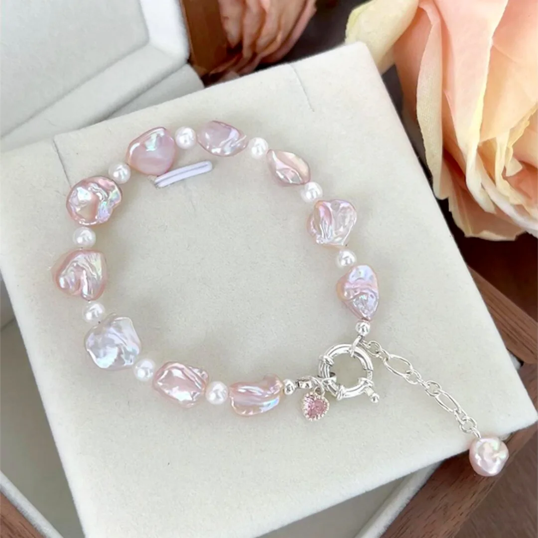 

DUTRIEUX Shiny Princess Style Pink Pearl Bracelet Niche Exquisite Sweet Zircon Love Heart Y2K Bracelets Hand Decoration Jewelry