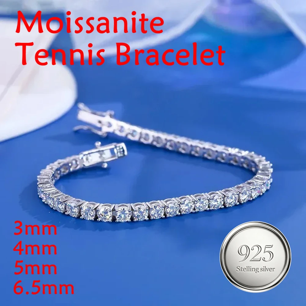 3mm--6.5mm D Color VVS1 Moissanite Tennis Bracelet S925 Sterling Silver  For Women Man