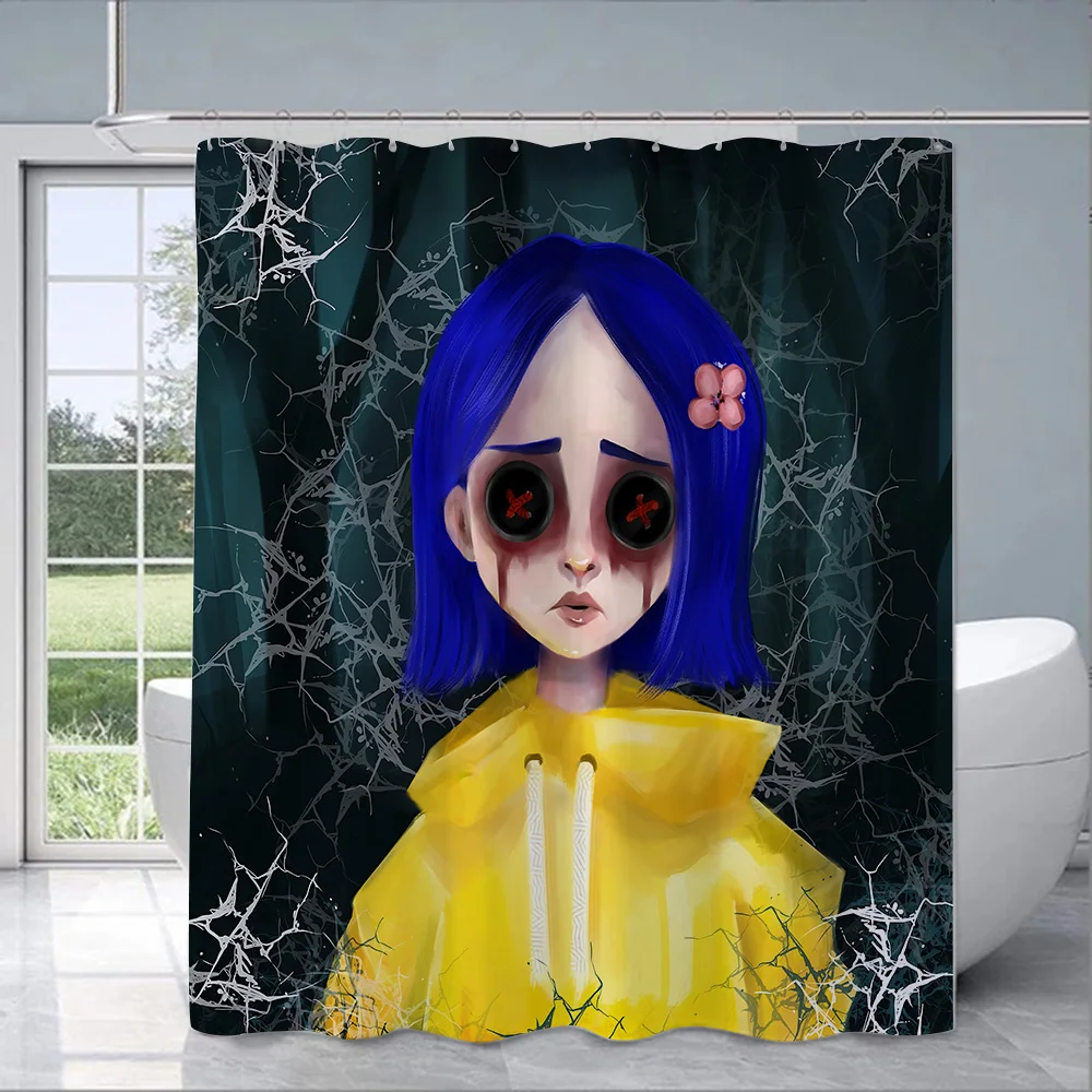 Anime Horror Film C-Coralines Shower Curtain Waterproof Polyester Fabric Paint Bath Curtains Home Bathroom Decor Curtain Hook