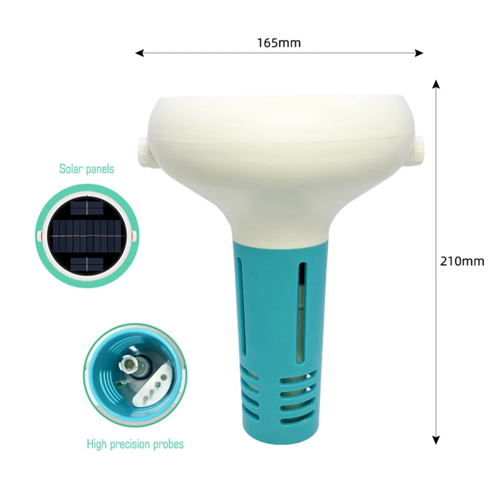 1 peça 7 em 1 testador de qualidade da água da piscina movido a energia solar medidor de cloro inteligente ph/orp/ec/tds/sal/temperatura/cl testador controle de aplicativo sem fio