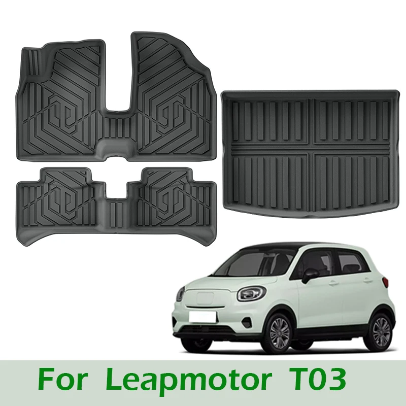 LHD Car Floor Mats For Leapmotor T03 2024-present Cargo Liners Waterproof Non-slip Trunk Mat Protector Foot Pads Car Carpets