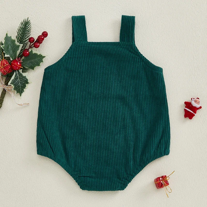 Baby Boys Girls Overalls Sleeveless Santa Embroidery Strap Rompers Newborn Clothes Cotton Outfit