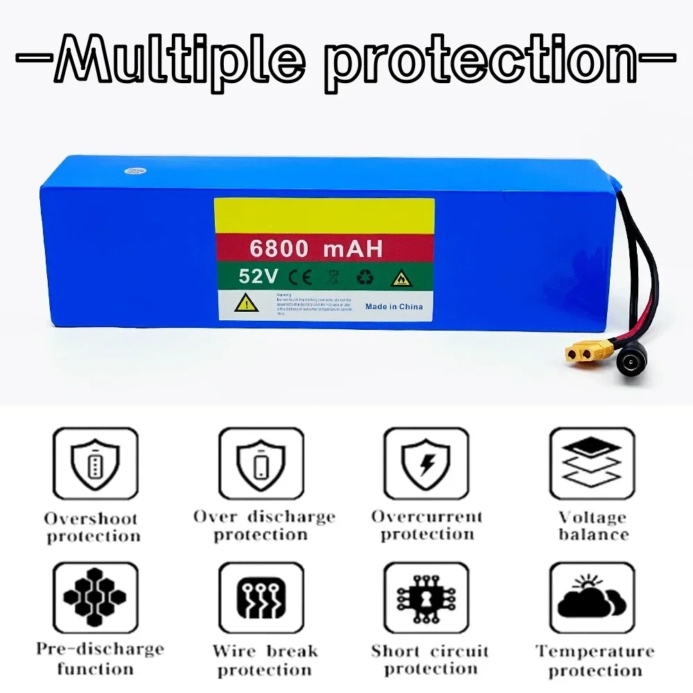 

NEW 14S2P 52V 6800mAH Lithium ion Battery Pack 1500W High Power for Bicycle Scooter Motorcycle Built in BMS，58.8V 2a charger