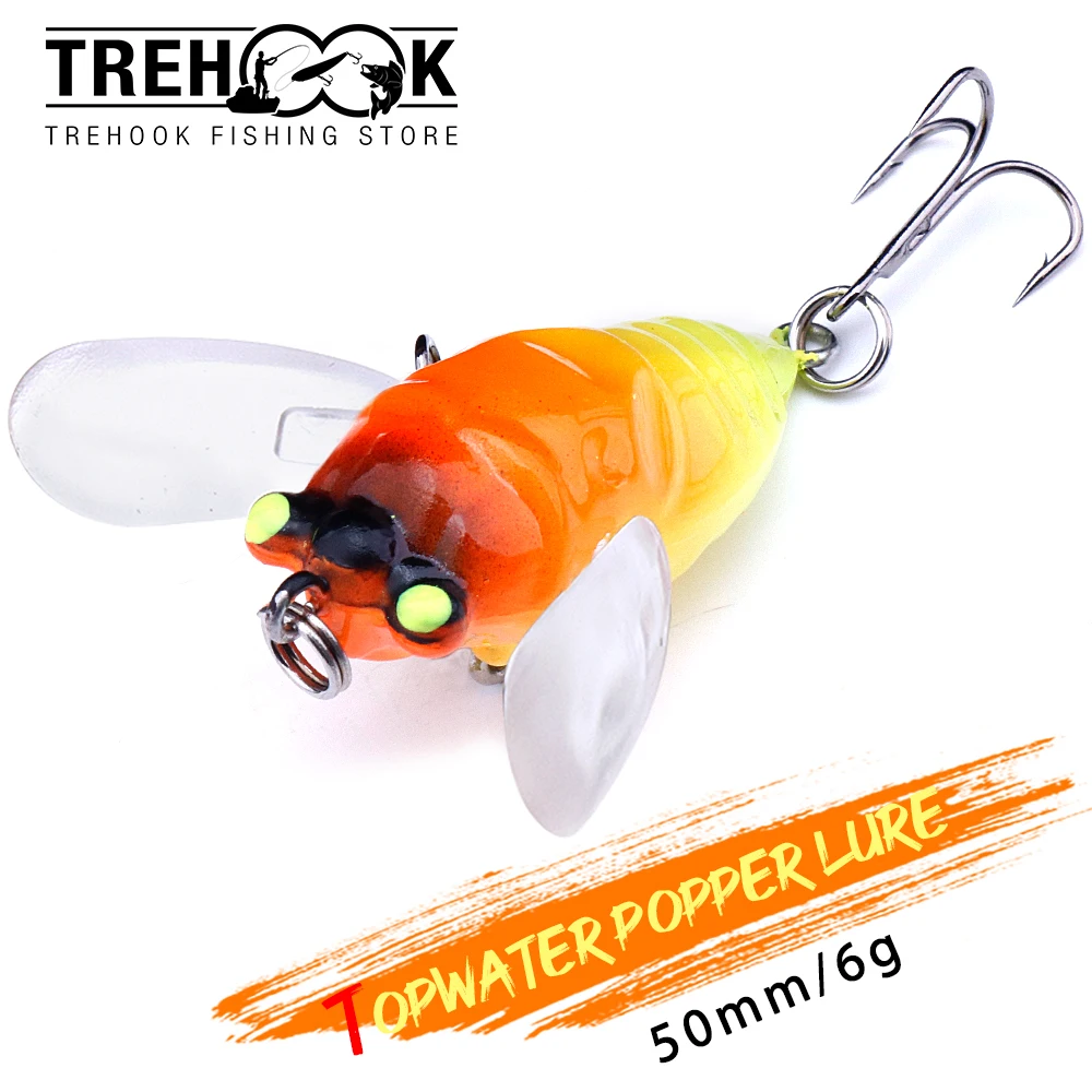 TREHOOK-señuelo de agua superior con alas, cigarra, acción de natación realista para agua salada, pesca de agua dulce, lubina, cebo duro, 6g, 5cm