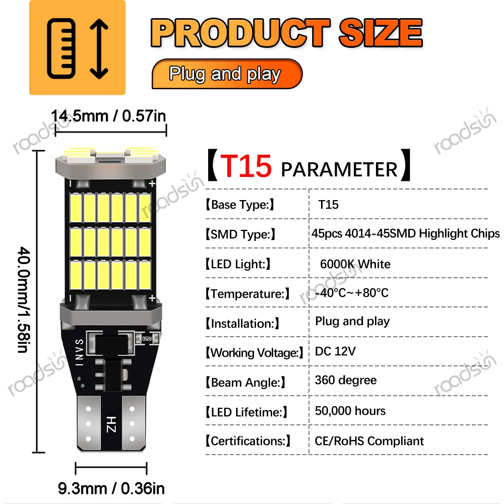 2X Plug and Play T15 W16W LED Reverse Light Canbus No Error 6000K White Back UP Light For BMW 428i XDrive 2014-2016 Backup Back