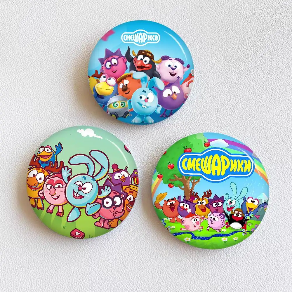 Popular S-Smeshariki Animation Round Button Pins Slogan Creative Brooches Backpack Clothes Decoration Fashion Cartoon Gifts