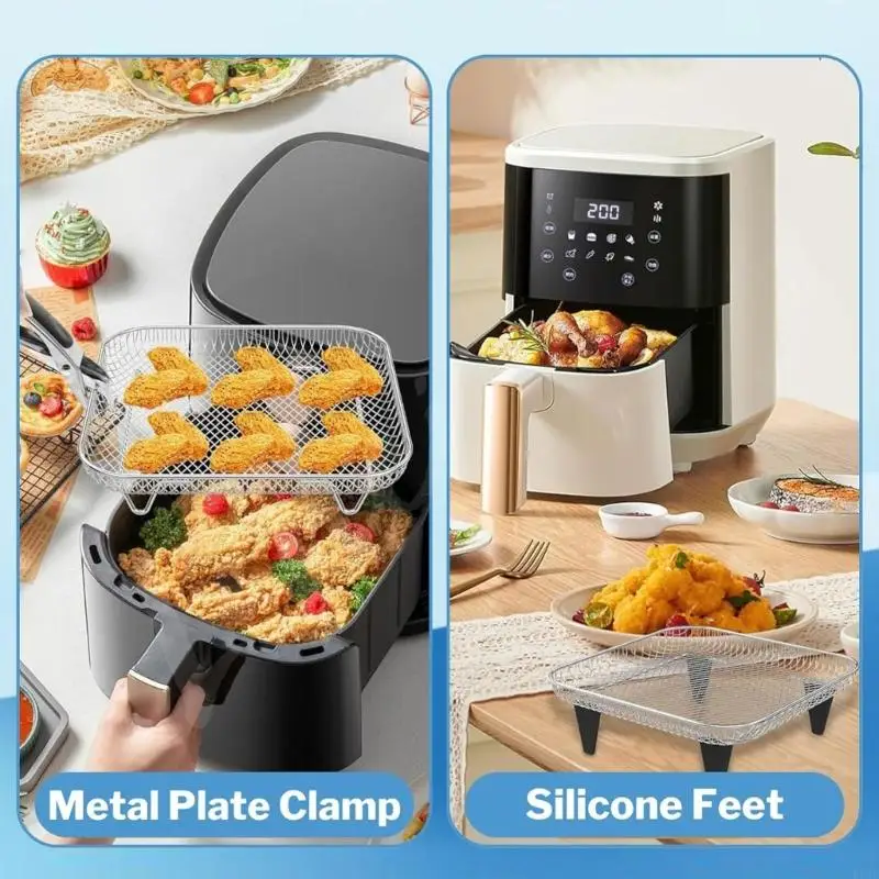 F92F Giá nướng 3 lớp Nồi chiên không dầu Giá có thể xếp chồng lên nhau Giá đỡ khử nước bằng thép không gỉ Giá nướng cho nhà bếp