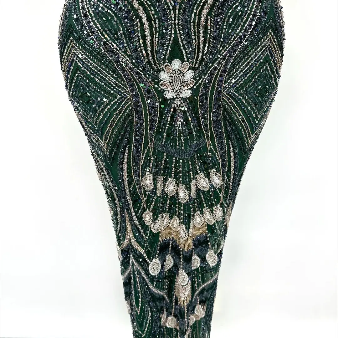 

Hot Sale African Handmade Sequins Heavy Beaded Lace Fabric French Tulle Embroidery Mesh For Bridal Party Dress Material