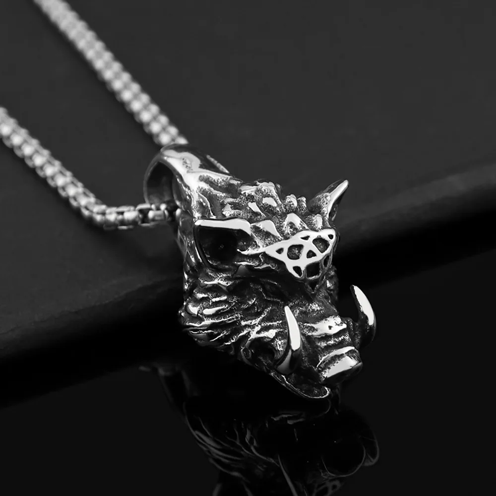 Stainless Steel Creative Viking Boar Necklaces for Men Medieval Wild Boar Warrior Pendant Vintage Beast Jewelry Amulet Wholesale