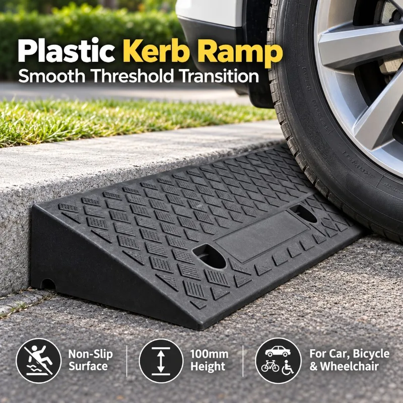 1/2PCS Plastic Kerb Ramp 100mm High Non-Slip Threshold Ramp for Cars Bicycles Wheelchairs Driveway Curb Access Portable Use